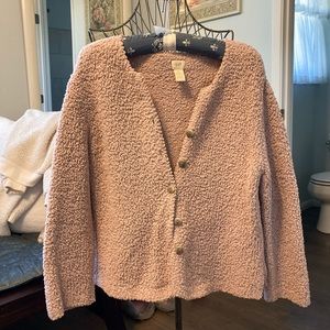 J Jill light pink sweater with multi colored buttons. 100 percent nylon.